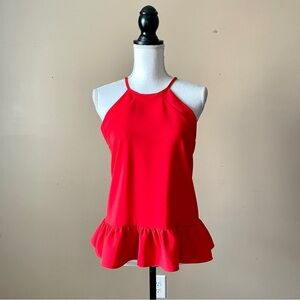 AMANDA UPRICHARD | Red Ruffle Hem Sleeveless Blouse Sz S